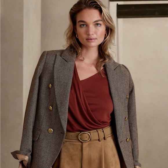 Banana Republic Asymmetrical Rayon Top in Dark Spiced Rum - Picture 2 of 11